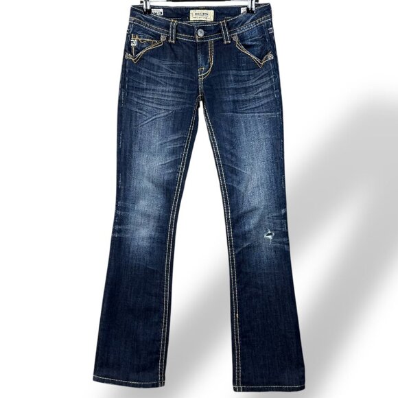 Mek Denim Jeans Womens Sz 26/32 Clayton Slim Boot Low-Rise Embroidered Flap - Picture 1 of 16